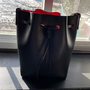 Mansur Gavriel Mini Saffiano Leather Bucket Bag in Black/Flamma (red)